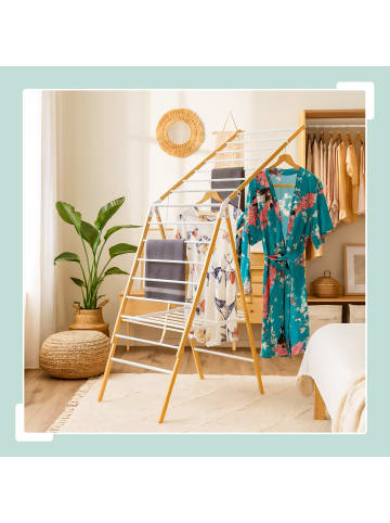 relaxdays Wäscheständer in Natur/ Weiß - (B)148 x (H)100 x (T)56 cm