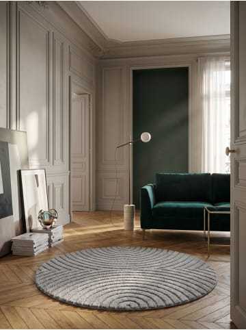 KADIMA DESIGN Hochflorteppich 3D Bögen Boho Waschbar Wohnzimmer in Silber