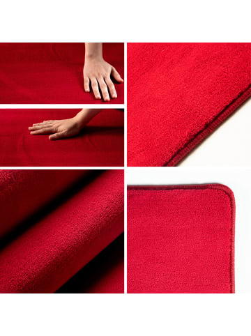 KADIMA DESIGN Teppich Kurzflor Waschbar Einfarbig LECH Microfaser OEKO-TEX in Rot