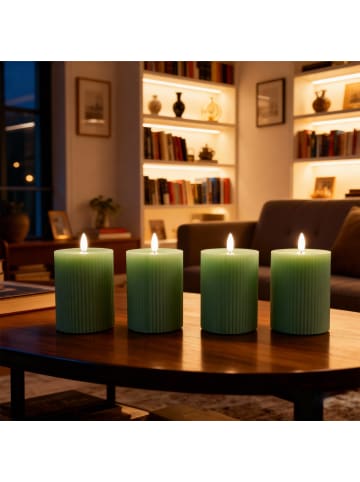 relaxdays 4 x LED Kerzen in Salbei - (H)13 x Ø 7,5 cm