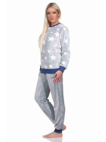 NORMANN langarm Schlafanzug Bündchen Sterne Coralfleece - 76760 in blau