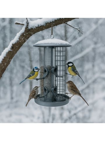 relaxdays Vogelfutterstation in Silber - (H)34,5 x Ø 21 cm