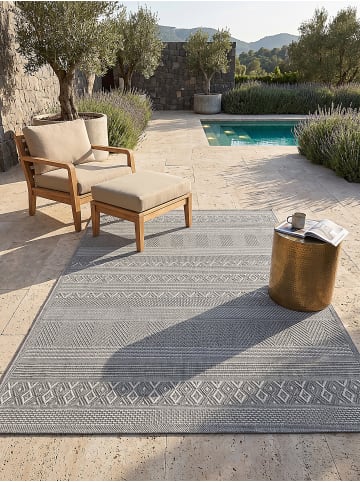 KADIMA DESIGN ESERA Flachwebteppich Grau 240x340 Streifen Polypropylen Wohnraum in Grau