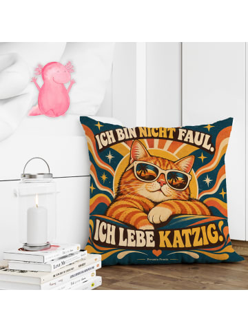 Mr. & Mrs. Panda Kissen 40x40 Katze orange Design mit Spruch in Weiß
