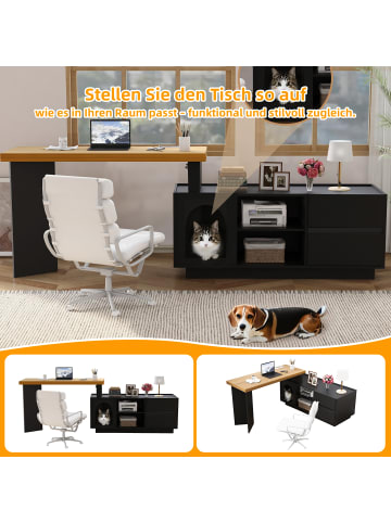 ABRIHOME L Schreibtisch Tischplatte 360​​° Schwenkbar, Schwarz