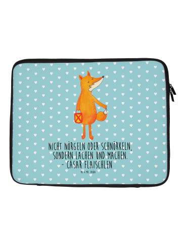 Mr. & Mrs. Panda Laptop Tasche Fuchs Laterne mit Spruch in Türkis Pastell