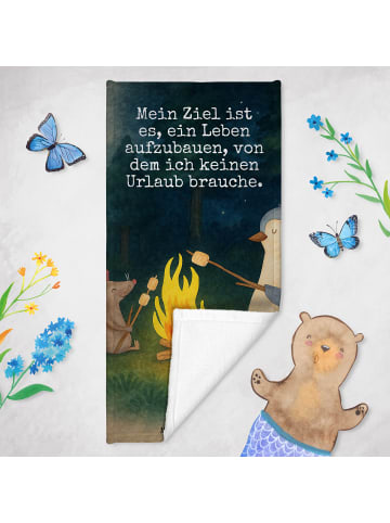 Mr. & Mrs. Panda Strandtuch Pinguin Lagerfeuer Design mit Spruch in Eisblau