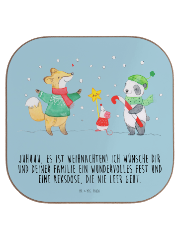 Mr. & Mrs. Panda Glasuntersetzer Winter Weihnachtsfreude mit Spruch in Eisblau