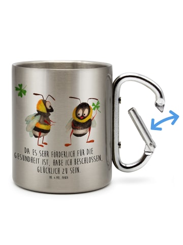 Mr. & Mrs. Panda Tasse Hummeln Kleeblatt mit Spruch in Silber
