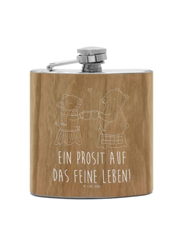 Mr. & Mrs. Panda holz flachmann Glühschwein Sause mit Spruch in Braun