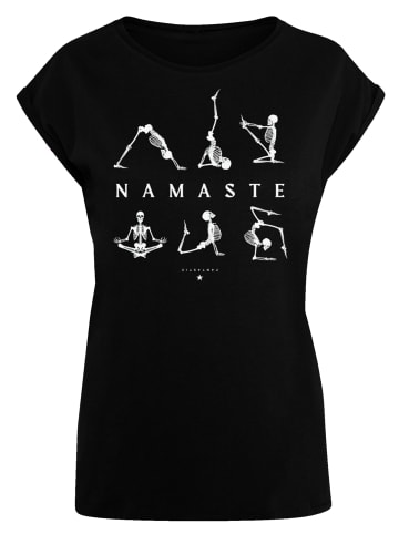 F4NT4STIC Extended Shoulder T-Shirt Namaste Yoga Skelett Halloween in schwarz