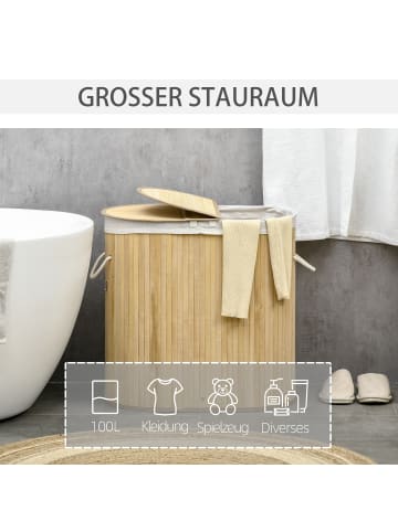 HOMCOM Wäschekorb-62,5L x 37B x 60,5H cm-Naturholz