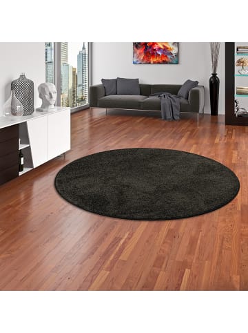 Snapstyle Hochflor-Teppich Mona Rund in schwarz