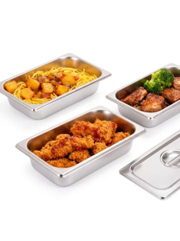 relaxdays 3 x Gastro-Behälter "GN 1/3" in Silber - (B)32,5 x (H)6,5 x (T)17,6 cm