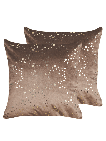 Beliani 2er-Set Dekokissen POPPY in Braun/Gold