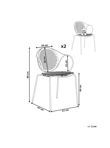 Beliani 2er-Set Esszimmerstuhl IKARIA in Weiß/Schwarz