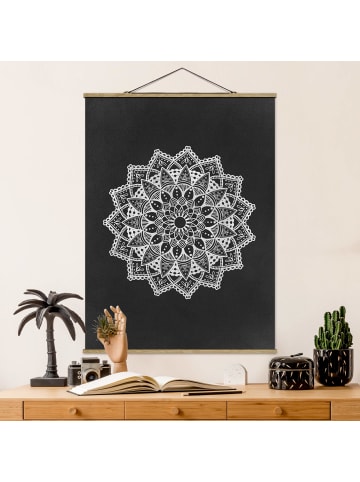 WALLART Stoffbild - Mandala Illustration Ornament weiß schwarz in Schwarz-Weiß