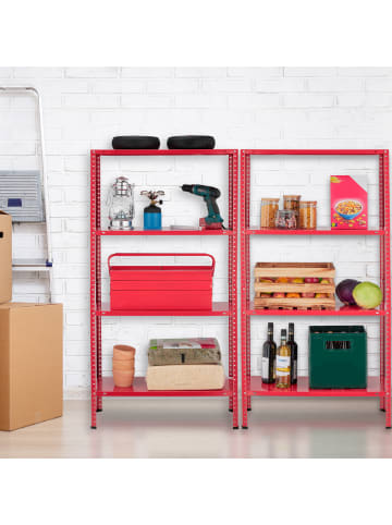 relaxdays 2 x Schwerlastregal in Rot - (B)75,5 x (H)147,5 x (T)30,5 cm
