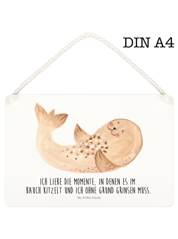 Mr. & Mrs. Panda holzbild Robbe Liegen mit Spruch in Weiß