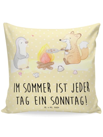 Mr. & Mrs. Panda Deko Kissen Sommer Sonntag mit Spruch in Gelb Pastell