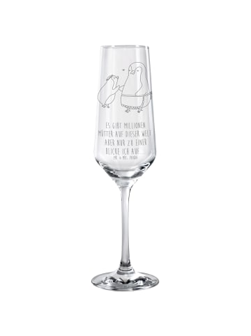 Mr. & Mrs. Panda Champagnerglas Pinguin mit Kind mit Spruch in Transparent