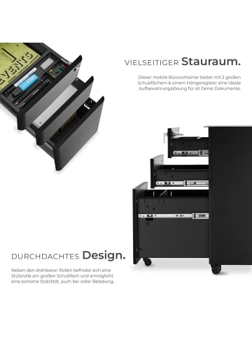 tectake Aktenrollschrank Parvus 30 x 50 x 59,5 cm, schwarz