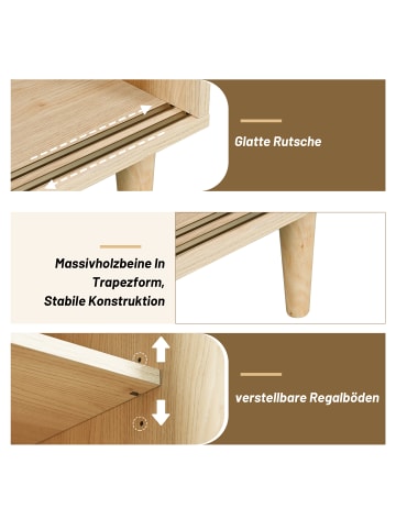 ABRIHOME Hohes Sideboard in Natur mit Rattan und Glastüren 100 cm und 6 Fächern
