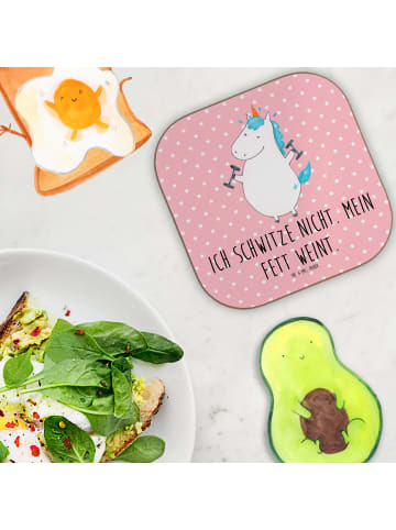 Mr. & Mrs. Panda Glasuntersetzer Einhorn Fitness mit Spruch in Rot Pastell