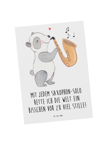 Mr. & Mrs. Panda Postkarte Saxophon Magie mit Spruch in Weiß
