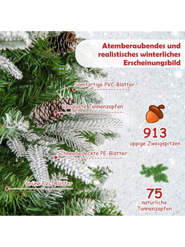 COSTWAY 225 cm Künstlicher Weihnachtsbaum mit Beleuchtung in Grün