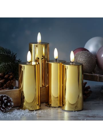 MARELIDA 4x LED Kerze Kunststoff Timer H: 12,5cm D: 5cm in gold glänzend
