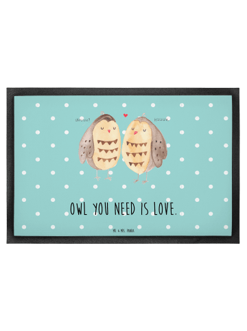 Mr. & Mrs. Panda Türvorleger Eulen Liebe mit Spruch in Türkis Pastell