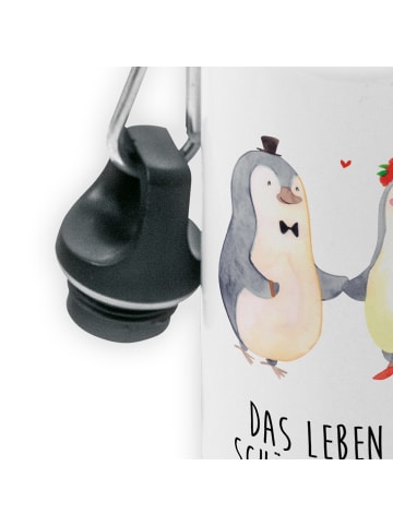 Mr. & Mrs. Panda Kindertrinkflasche Pinguin Heirat mit Spruch in Weiß