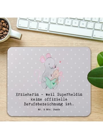 Mr. & Mrs. Panda Mouse Pad Erzieherin Superheldin mit Spruch in Grau Pastell