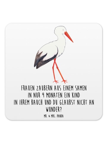 Mr. & Mrs. Panda Bierdeckel Storch mit Spruch in Weiß