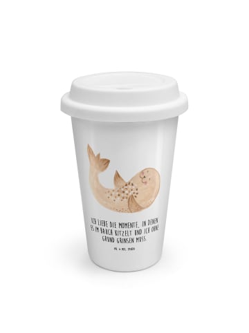 Mr. & Mrs. Panda ToGo Kaffeebecher Robbe Liegen mit Spruch in Weiß