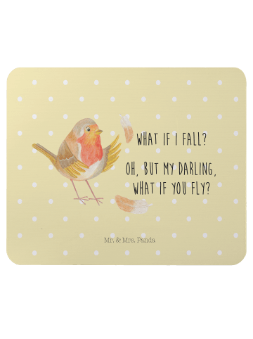 Mr. & Mrs. Panda Mousepad Rotkehlchen Federn mit Spruch in Gelb Pastell