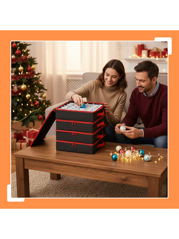 relaxdays 4 x Weihnachtskugel-Aufbewahrungsbox in Schwarz/ Rot - (B)33 x (H)9 x (T)33 cm