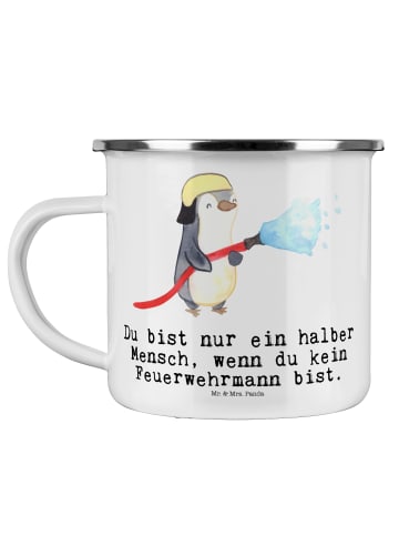 Mr. & Mrs. Panda Emaille Becher Feuerwehrmann Herz mit Spruch in Weiß