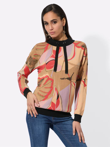 creation L Langarm-Pullover in beige-apricot-bedruckt