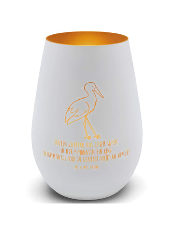 Mr. & Mrs. Panda Glas Windlicht Storch mit Spruch in Weiß