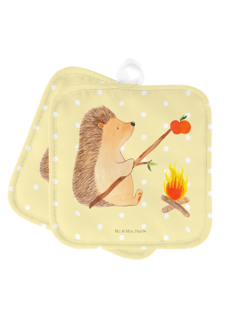 Mr. & Mrs. Panda Topflappen Igel Grillen ohne Spruch in Gelb Pastell
