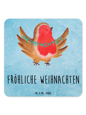 Mr. & Mrs. Panda Untersetzer Rotkehlchen Weihnachten mit Spruch in Eisblau