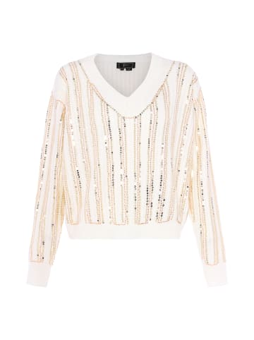 faina Damen Strickpullover Mit Pailletten in WOLLWEISS