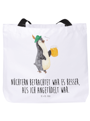 Mr. & Mrs. Panda Beuteltasche Pinguin Bier mit Spruch in Weiß