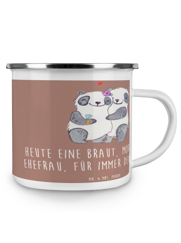 Mr. & Mrs. Panda Campingtasse Braut Liebe mit Spruch in Braun Pastell