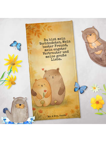 Mr. & Mrs. Panda sporthandtuch Bären Liebe Design mit Spruch in Grau Pastell