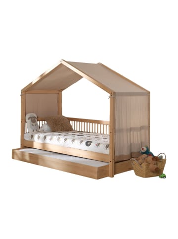 58 aufm Kessel HAUSBETT Kelci 90x200 mit Dach und Textilhimmel Buche massiv natur