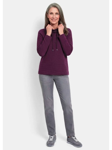 GOLDNER Kurzgröße: Langarm Viskose-Pullover, Stehbund in aubergine