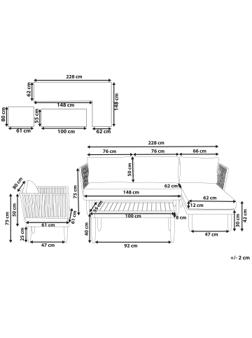 Beliani 4-tlg Sitzgruppe CREMONA in Braun/Weiß